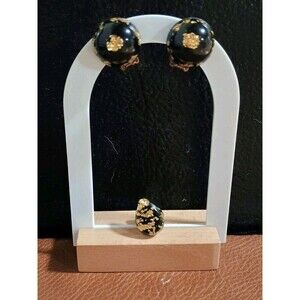 Vintage Lucite Earrings & Tie Tack Set – Clear with Gold Flakes